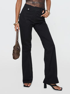 back view of model wearing Princess Polly Aislyn Flare Pant Black High Rise Pants Pants 