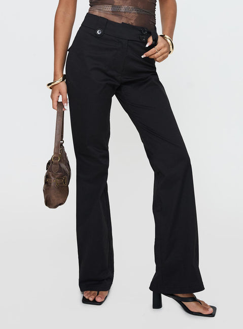 back view of model wearing Princess Polly Aislyn Flare Pant Black High Rise Pants Pants 