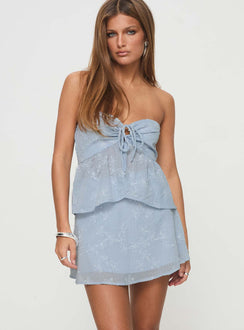   front view of model wearing Princess Polly All My Friends Mini Skirt Blue Mini Skirts Skirts 