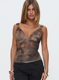 front view of model wearing Princess Polly Emilea Top Multi Sleeveless Plunger 