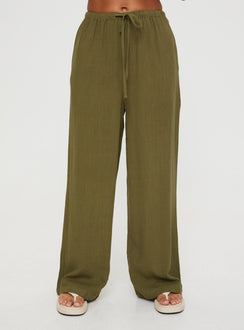 side view of model wearing Princess Polly Parklea Pants Sage Mid Rise Pants Pants 