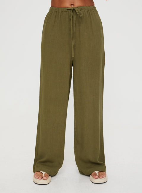 side view of model wearing Princess Polly Parklea Pants Sage Mid Rise Pants Pants 