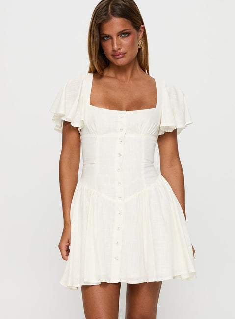 front view of model wearing Princess Polly Forever More Mini Dress White Square Neck 