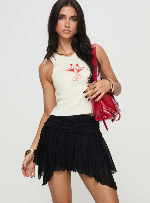   front view of model wearing Princess Polly Ayra Lace Mini Skirt Black Mini Skirts Skirts 