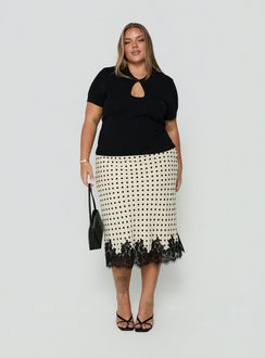 Designed with Downtown Scene Lace Trim Maxi Skirt Cream Polka Curve in womens-skirts featuring midi length Princess Polly