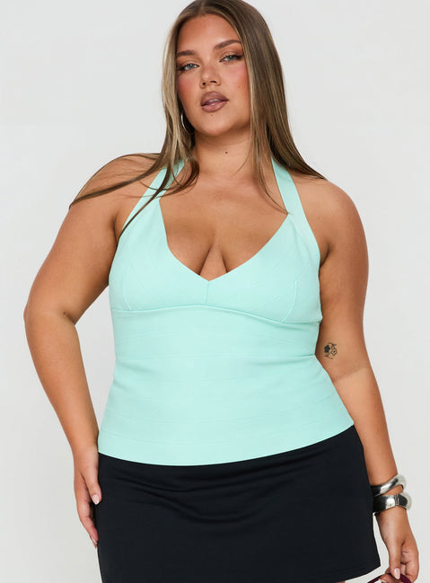 Sefina Bandage Halter Neck Top Aqua Curve