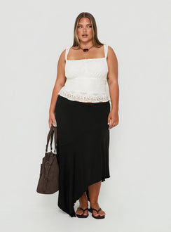 Showcasing the Futura Asymmetrical Midi Skirt Black Curve in womens-skirts with midi length Princess Polly