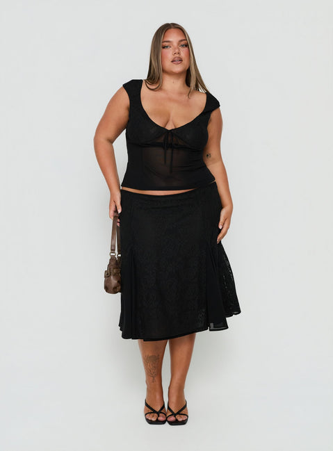 Quani Lace Midi Skirt Black Curve