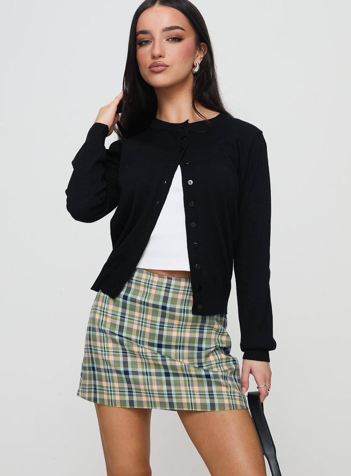   front view of model wearing Princess Polly Jacklin Mini Skirt Multi Check Mini Skirts Skirts 