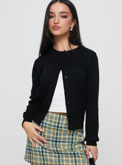 side view of model wearing Princess Polly Capeside Knit Cardigan Black Cropped Jumpers Jumpers 