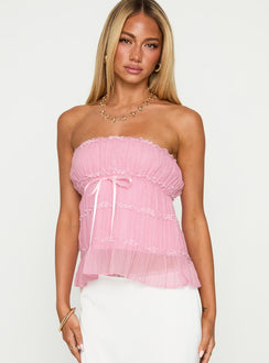 front view of model wearing Princess Polly Avelina Strapless Top Pink Sleeveless straight 