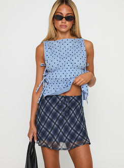 back view of model wearing Princess Polly Orellia Mini Skirt Blue Check Mini Skirts Skirts 