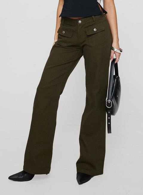 front view of model wearing Princess Polly Benicale Low Rise Cargo Pants Olive Pants 