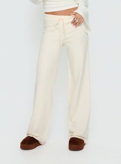 front view of model wearing Princess Polly Felisha Low Waist Knit Pants White Mid Rise Pants Pants 