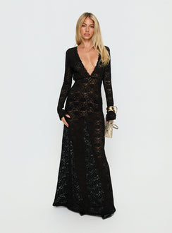 Delwyn Lace Backless Maxi Dress Black