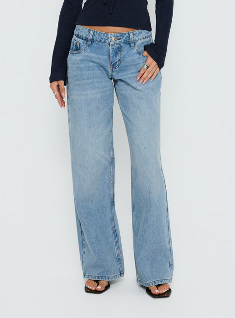 Presenting the Ellanor Low Rise Slouch Denim Jean Washed Mid Blue Wash Tall womens-jeans Princess Polly