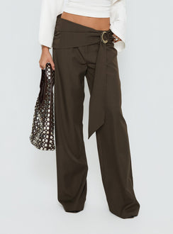 back view of model wearing Princess Polly Elisson Layered Buckle Pants Grey Mid Rise Pants Pants 