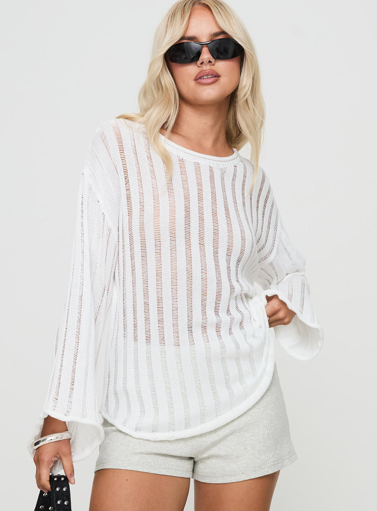 front view of model wearing Princess Polly Ambra Sweater White Jumpers 