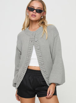 front view of model wearing Princess Polly Edern Cardigan Grey Jumpers 