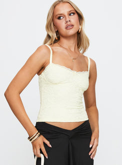 front view of model wearing Princess Polly Beacall Top Cream Sleeveless Scoop Neck 