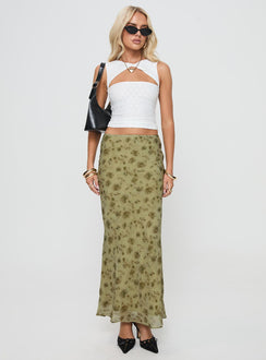   front view of model wearing Princess Polly Piazia Maxi Skirt Green Maxi Skirts Skirts 