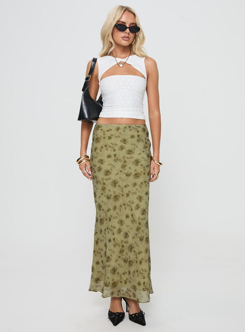   front view of model wearing Princess Polly Piazia Maxi Skirt Green Maxi Skirts Skirts 