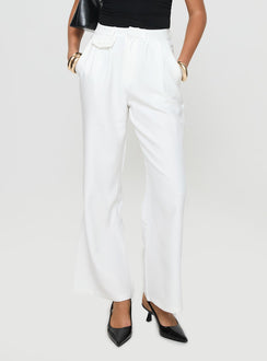 back view of model wearing Princess Polly Jazzar Pocket Detail Pleated Pant White Petite High Rise Pants Pants 