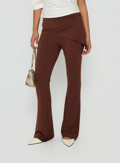 Showcasing Masimo Layered Pants Chocolate in womens regular pants with high-rise wide-leg design detail Princess Polly