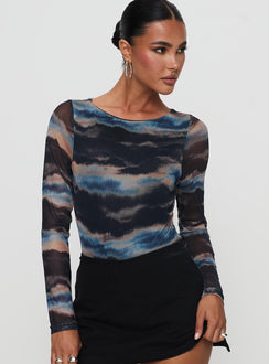 front view of model wearing Princess Polly Agate Long Sleeve Bodysuit Multi Long Sleeve Tops Bodysuit 