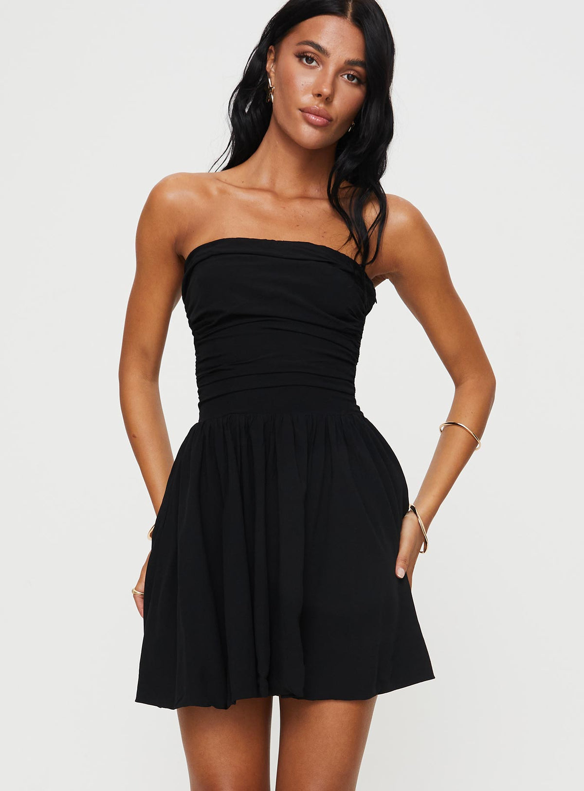 product Princess Polly Asymmetric Neckline  Rashida Strapless Mini Dress Black