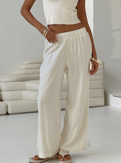 side view of model wearing Princess Polly Louis Linen Blend Pants White Petite Pants 