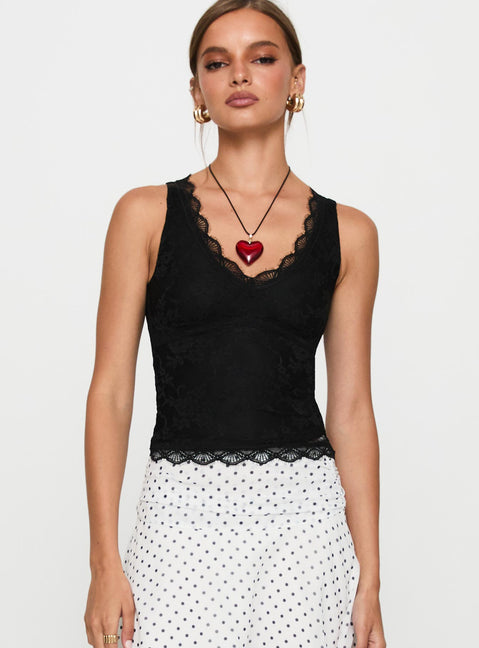 front view of model wearing Princess Polly Far Away Top Black Sleeveless V-Neck 