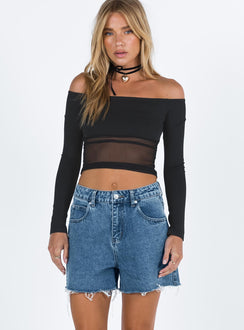 front view of model wearing Princess Polly Laurena Dark Denim Shorts Tall High Waisted Shorts 