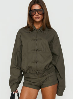 Satchie Utility Frog Closure Bomber Jacket Khaki