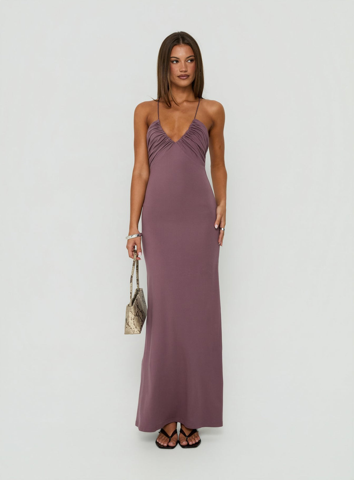 Esolda Ruched Low Back Maxi Dress Dusty Mauve