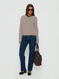 Viollette V Neck Long Sleeve Top Brown Stripe