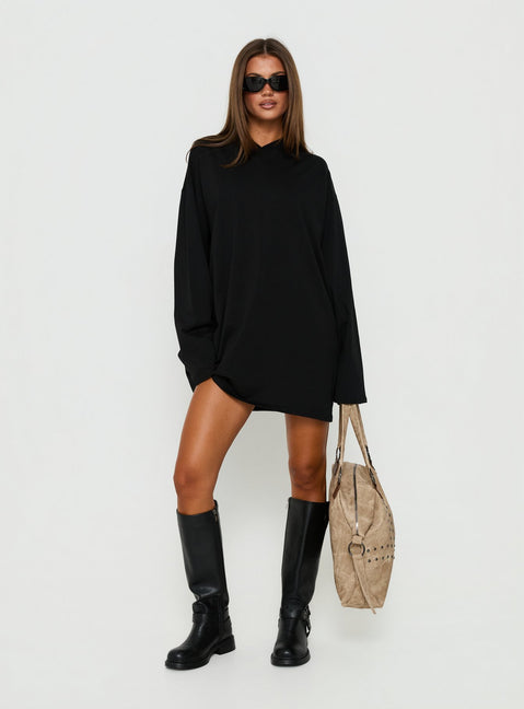 Settle Down Long Sleeve V Neck Mini Dress Black