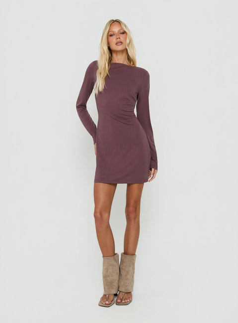 Helennah Tie Back Long Sleeve Mini Dress Dusty Purple