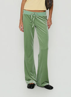 Featuring the Alba Track Pant Sage womens-regular-pants with mid-rise and wide-leg design Princess Polly