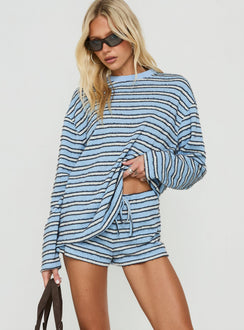 Meradith Tie Waist Shorts Blue Stripe