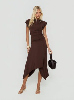 Florra Ruched Short Sleeve Midi Dress Brown
