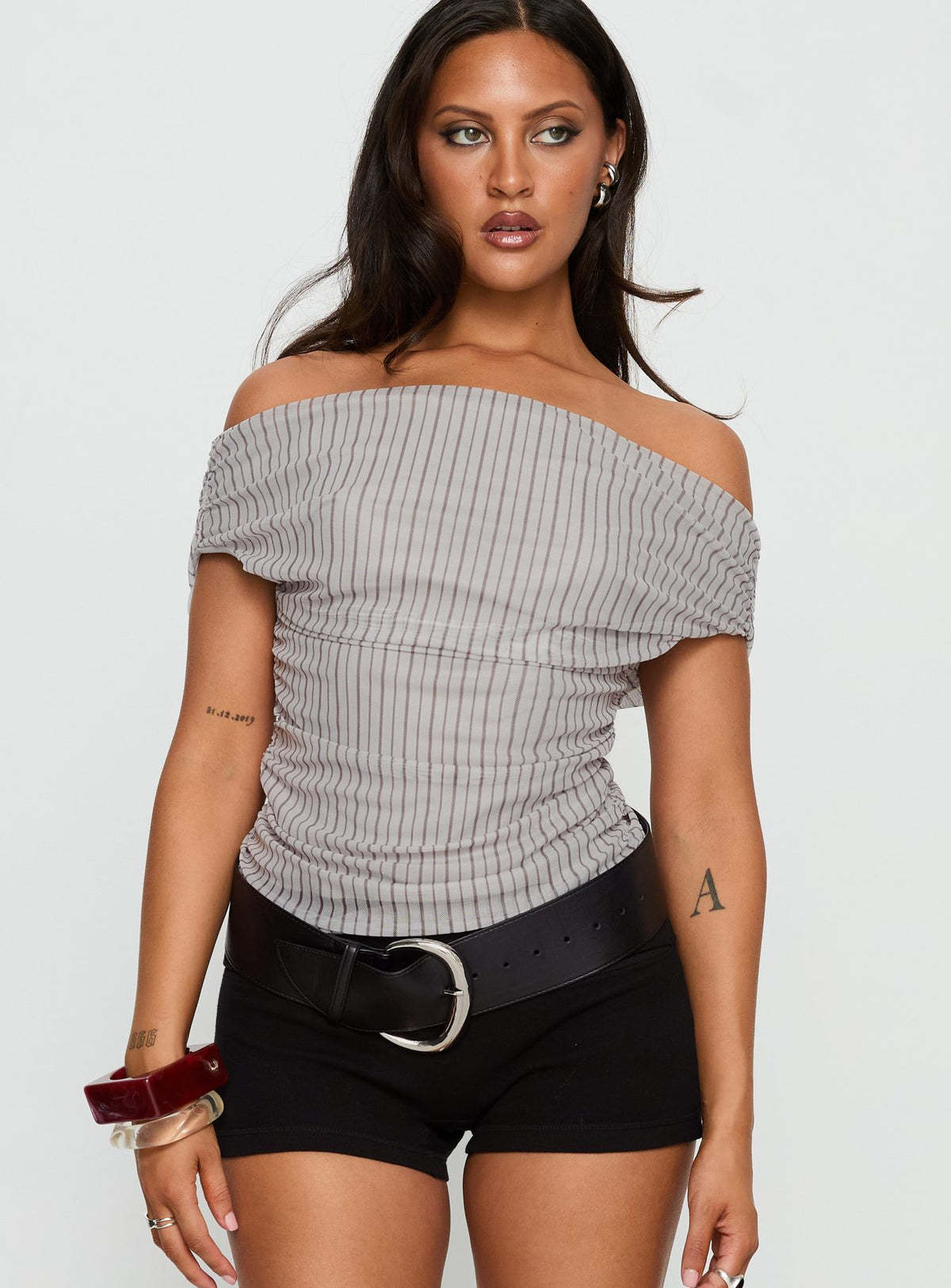 Hailley Off Shoulder Top Stripe