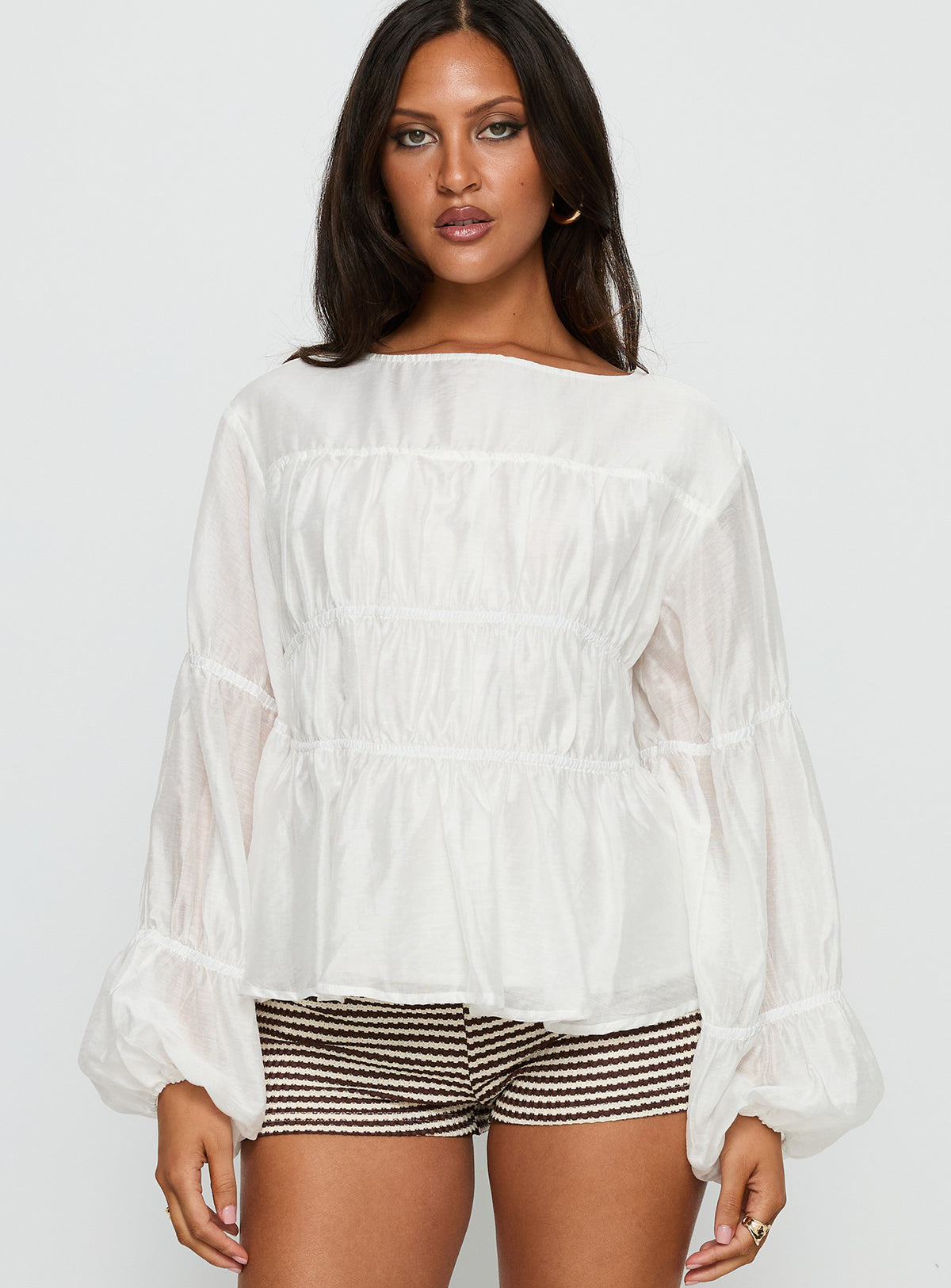 Xamira Ruched Long Sleeve Top White