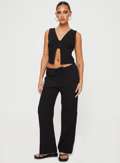 front view of model wearing Princess Polly Zanzibar Pants Black Low Rise Pants Pants 