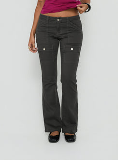 Featuring the Trust Fund Low Rise Bootleg Cargo Pants Charcoal in womens-regular-pants product Princess Polly