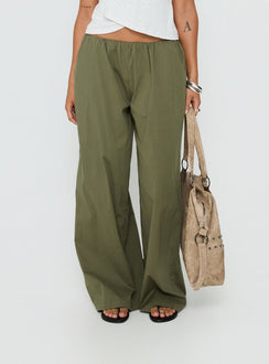 Featuring the Lunea Concealed Waistband Pants Khaki womens-regular-pants with high-rise front view of model wearing Princess Polly