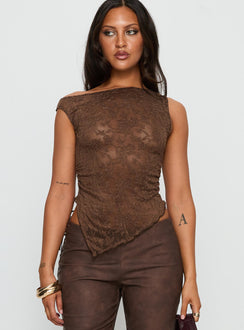 Decia One Shoulder Lace Top Brown