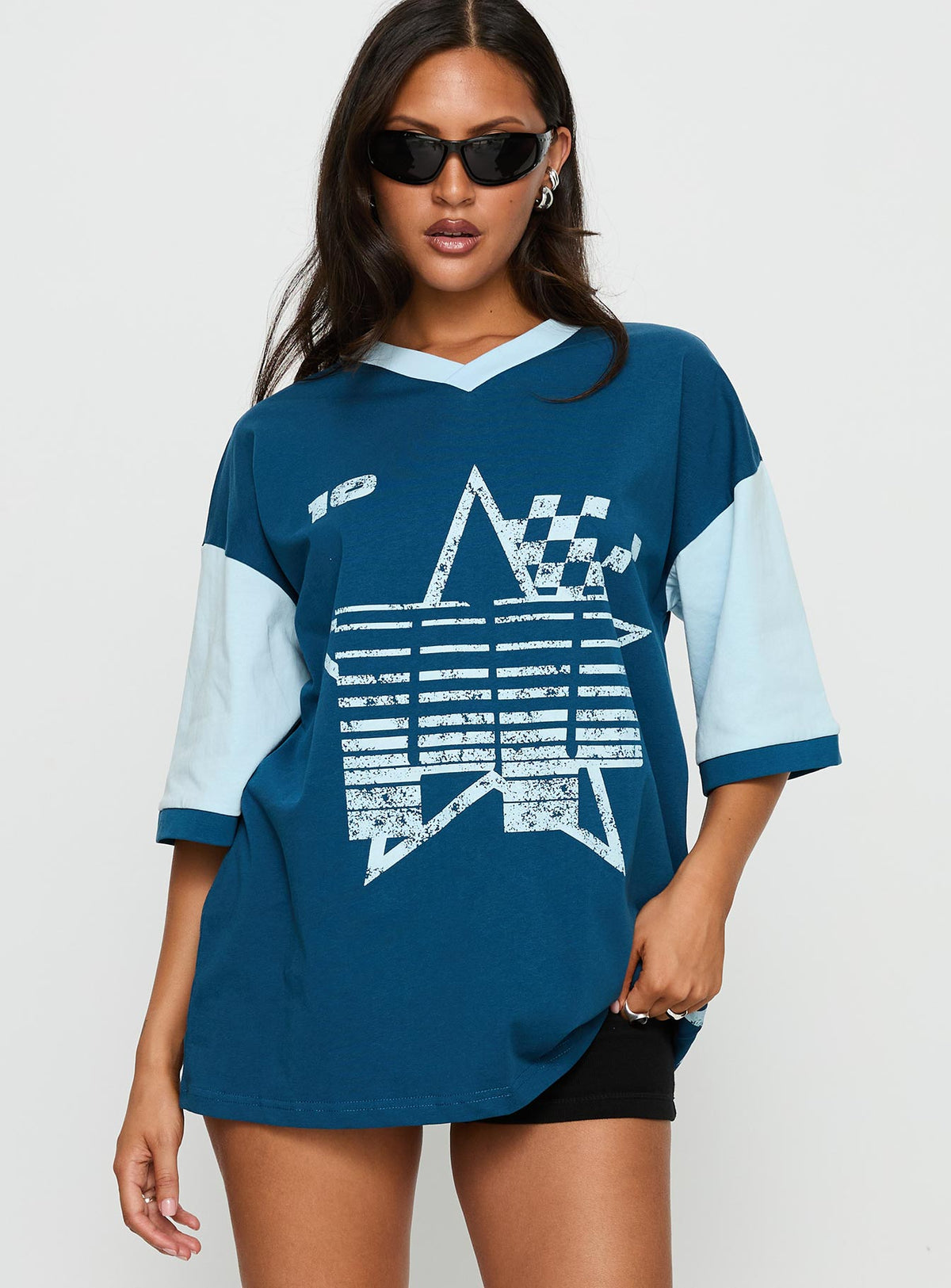 Nachell Short Sleeve Moto Top Blue