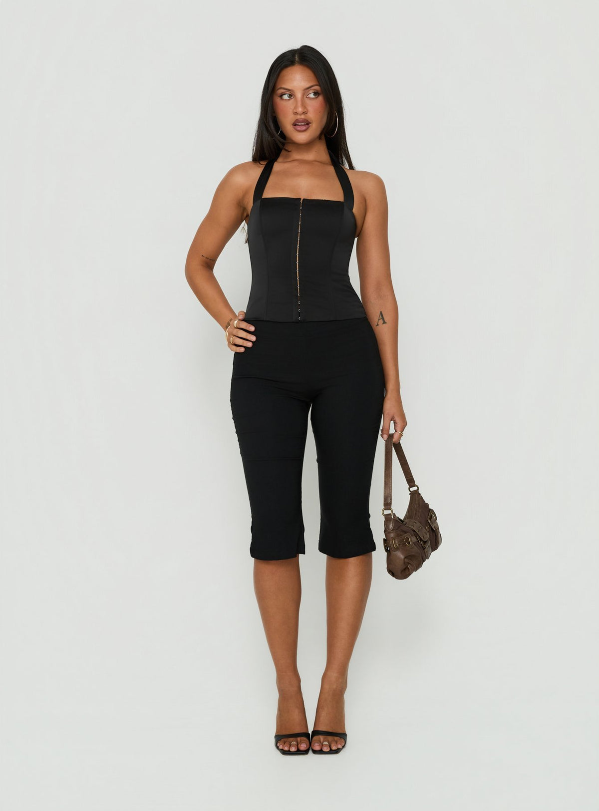 Gabriela Satin Halter Corset Top Black