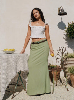   front view of model wearing Princess Polly Sophia Maxi Skirt Green Maxi Skirts Skirts 